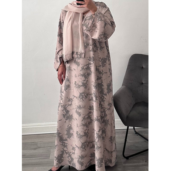 YARA PRINTED CLOSED ABAYA STONE
