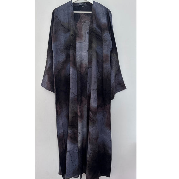 MARBLE OPEN ABAYA WITH BUTTONS GREY