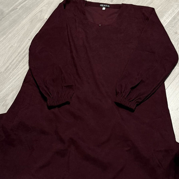 WINTER RIBBED ABAYA WITH TWO POCKETS MAROON