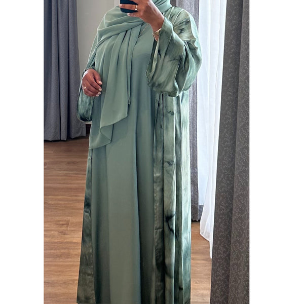 4 PIECE MARBLE PRINT ABAYA JADE GREEN