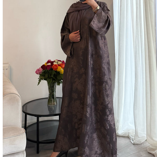 SAFINA - Jacquard printer closed abaya brown
