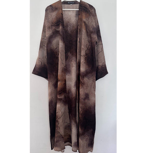 MARBLE OPEN ABAYA WITH BUTTONS BEIGE