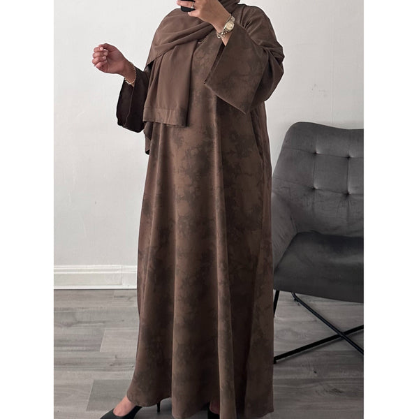 YARA PRINTED CLOSED ABAYA BROWN