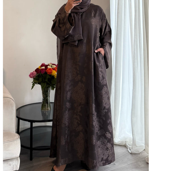 SAFINA - Jacquard printer closed abaya brown