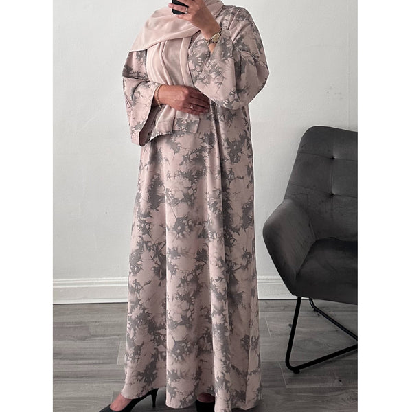 YARA PRINTED CLOSED ABAYA STONE