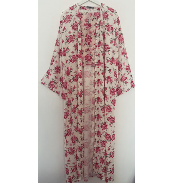 PINK FLOWER BLOSSOM CHIFFON OPEN ABAYA