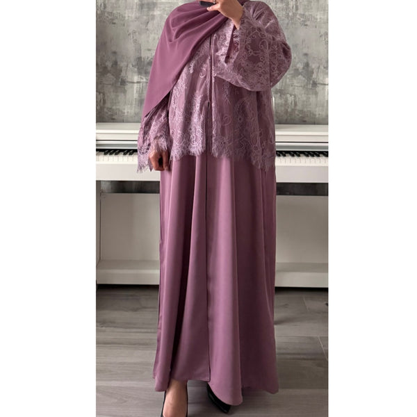 MARWA LACE ABAYA LILAC