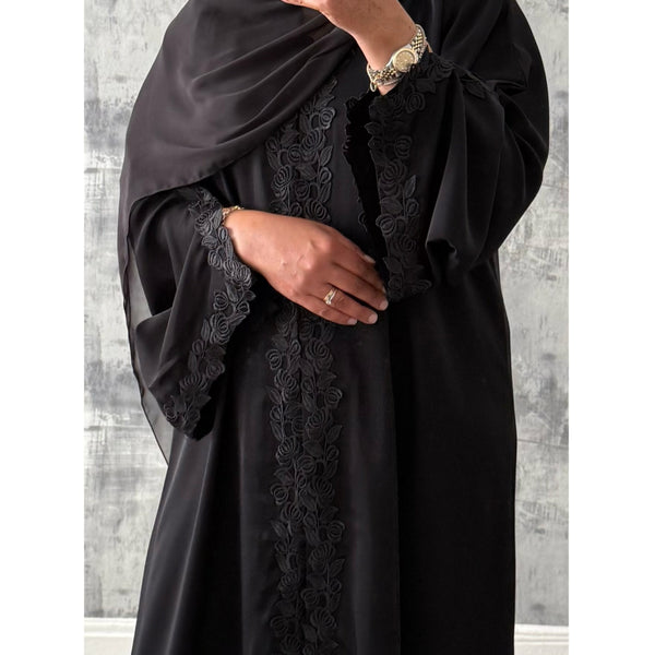SIYAANA OPEN LACE ABAYA WITH BUTTONS
