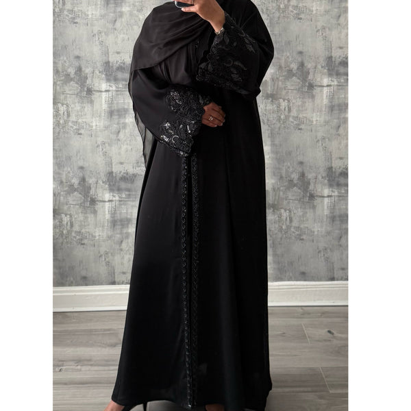 LUXE AMIRA LACE OPEN ABAYA WITH BUTTONS