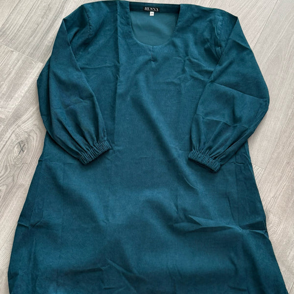 WINTER RIBBED ABAYA WITH TWO POCKETS TEAL BLUE