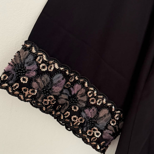 ANEEQA - closed embellished abaya with pocket black mix
