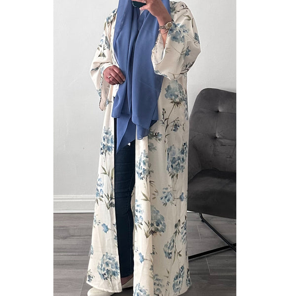 CREAM FLOWER PRINTED ABAYA