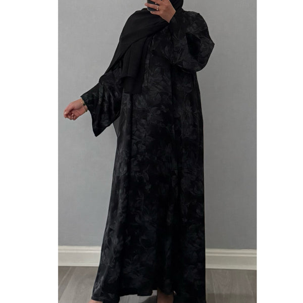 ANEESA FLOWER OPEN ABAYA BLACK