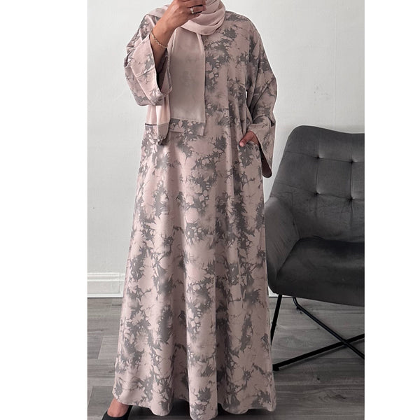 YARA PRINTED CLOSED ABAYA STONE