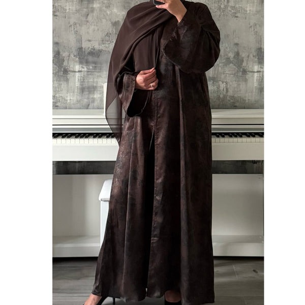 ANEESA FLOWER OPEN ABAYA BROWN