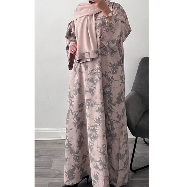YARA PRINTED CLOSED ABAYA STONE