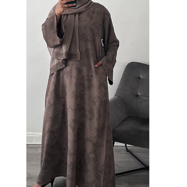 YARA PRINTED CLOSED ABAYA MAUVE