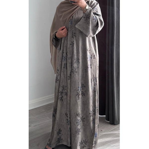 LIMITED EDITION HIBA OPEN ABAYA WITH BUTTONS - TAUPE