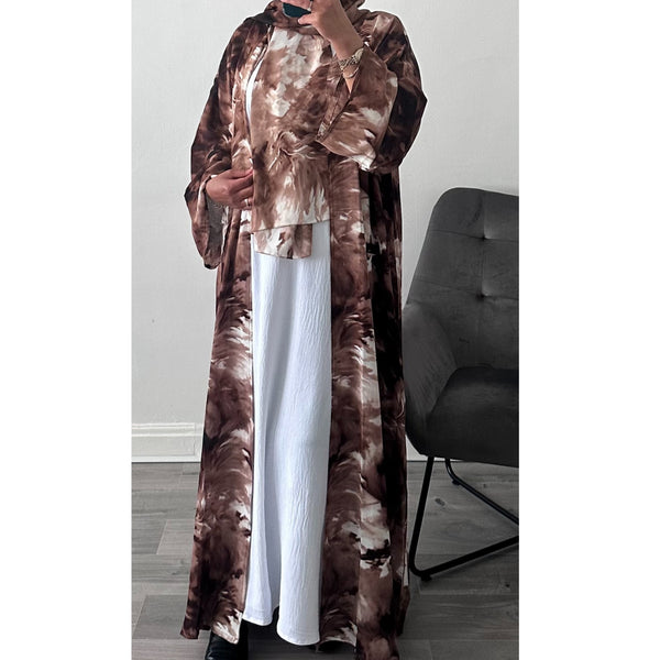 ABSTRACT PRINTED ABAYA BROWN