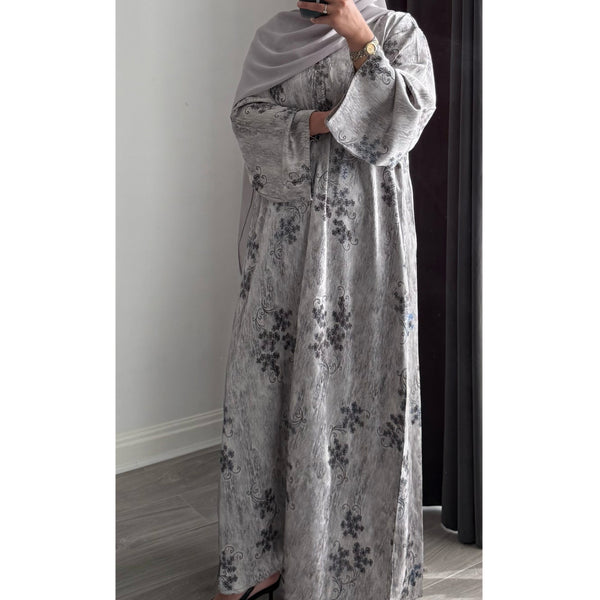 LIMITED EDITION HIBA OPEN ABAYA WITH BUTTONS - GREY