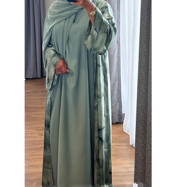 4 PIECE MARBLE PRINT ABAYA JADE GREEN
