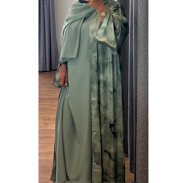 4 PIECE MARBLE PRINT ABAYA JADE GREEN