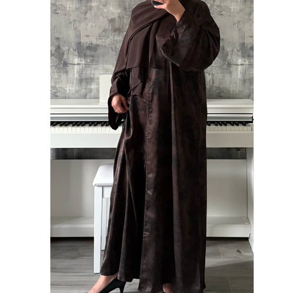 ANEESA FLOWER OPEN ABAYA BROWN