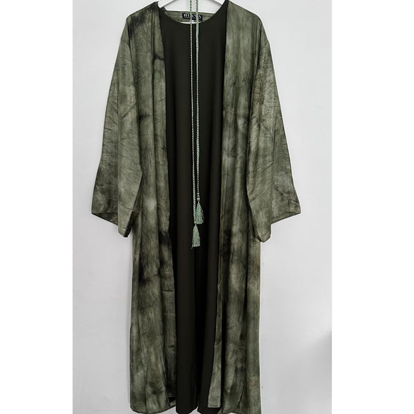 4 PIECE MARBLE SET ABAYA OLIVE/KHAKI