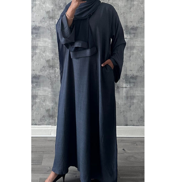 SOFT LINEN CLOSED ABAYA DENIM BLUE