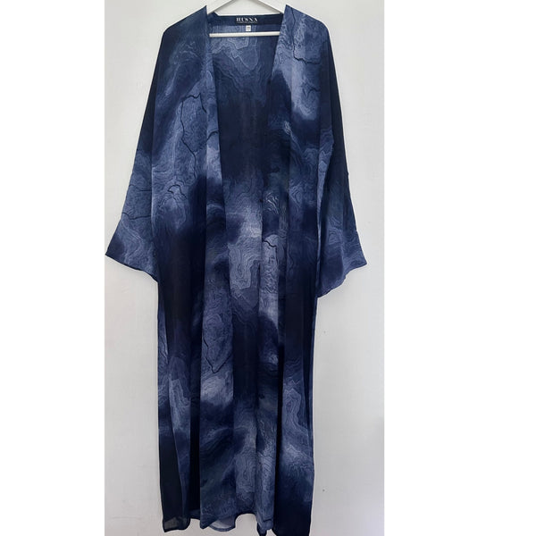 MARBLE OPEN ABAYA WITH BUTTONS BLUE