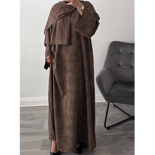 YARA PRINTED CLOSED ABAYA BROWN
