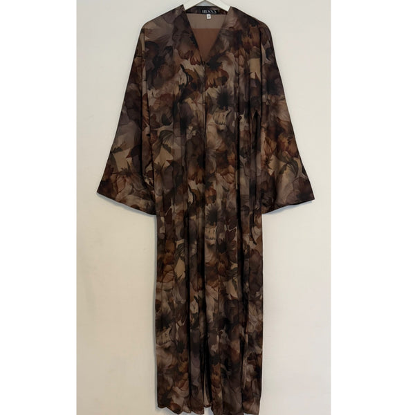 YUSRA 2.0 OPEN ABAYA WITH BUTTONS - BROWN MIX