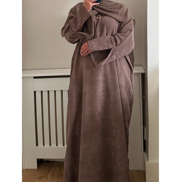 CORDUROY CLOSED 2 POCKET ABAYA MOCHA