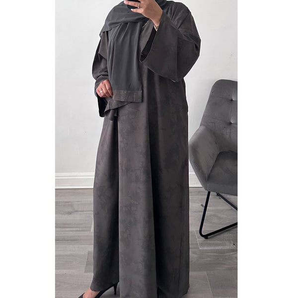 YARA PRINTED CLOSED ABAYA DARK GREY