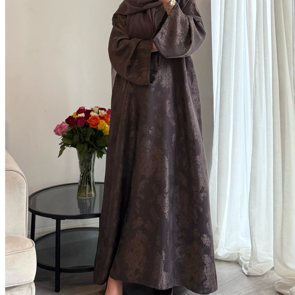 SAFINA - Jacquard printer closed abaya brown
