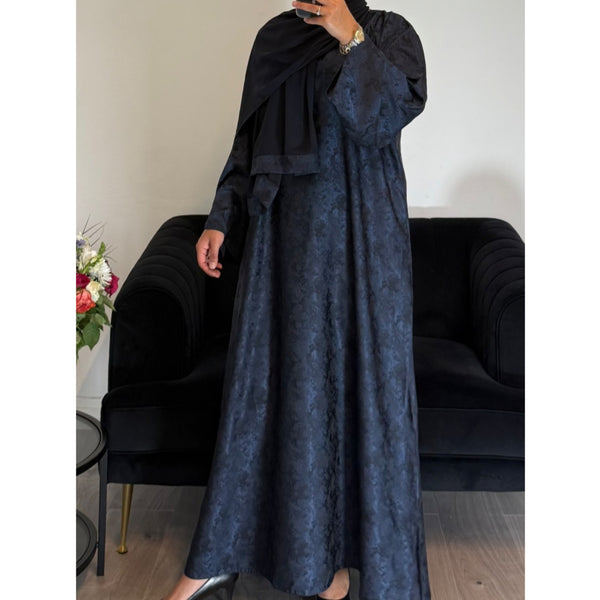 AZRA JACQUARD CLOSED PRINT ABAYA NAVY