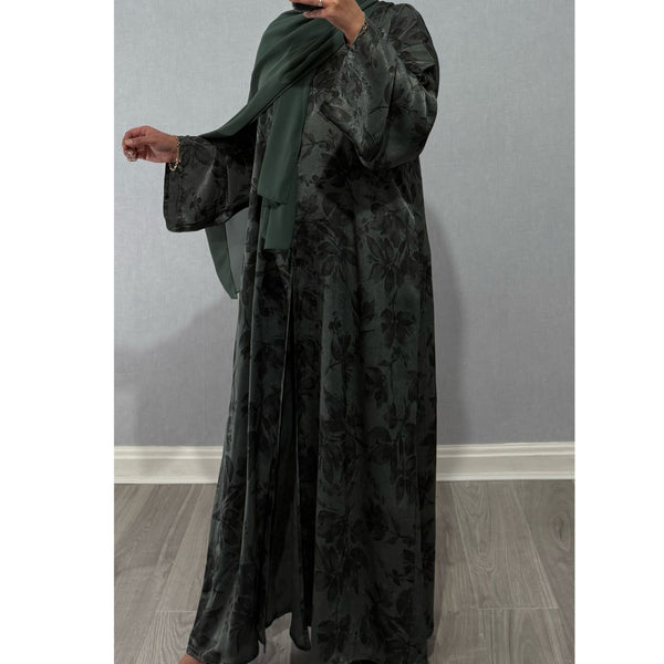 ANEESA FLOWER OPEN ABAYA GREEN