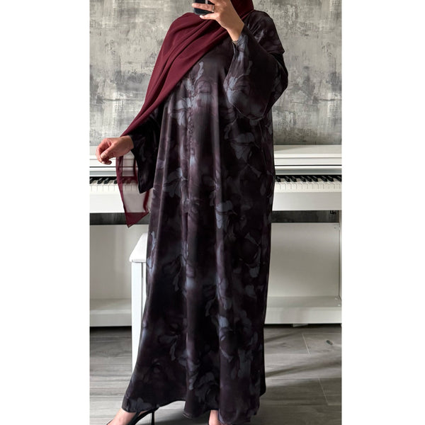 LIMITED EDITION 2 PIECE SET YUSRA 3.0 OPEN ABAYA WITH BUTTONS - PLUM