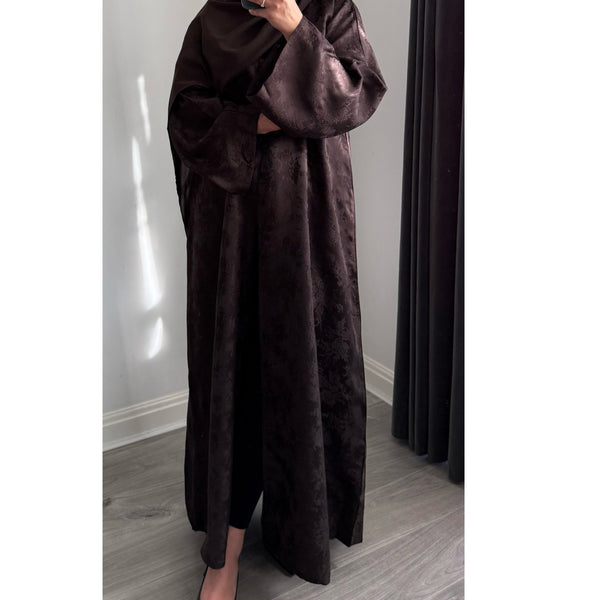 DEENA 2.0 JACQUARD OPEN ABAYA WITH BUTTONS BROWN
