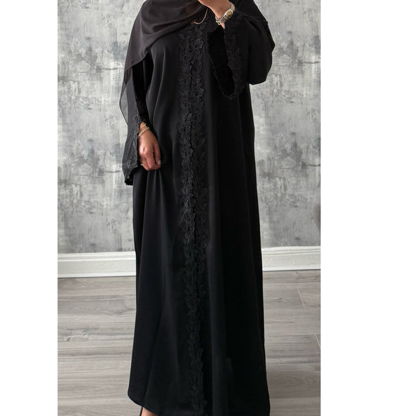 SIYAANA OPEN LACE ABAYA WITH BUTTONS