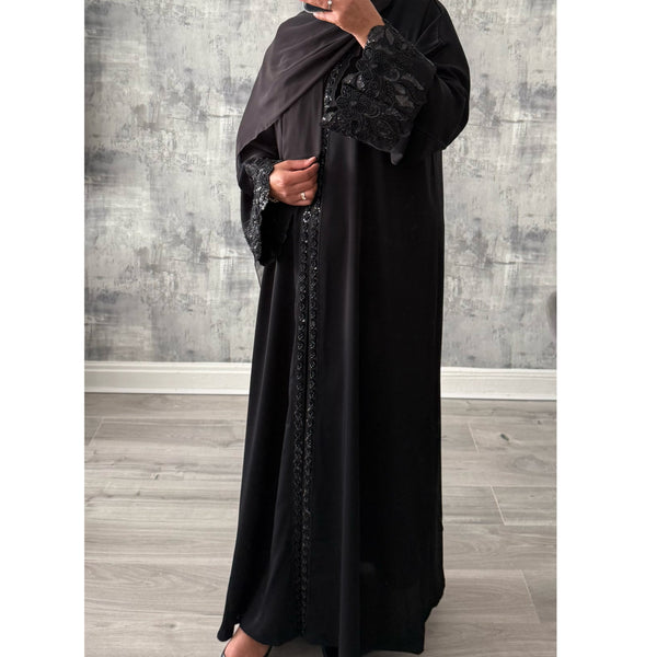 LUXE AMIRA LACE OPEN ABAYA WITH BUTTONS
