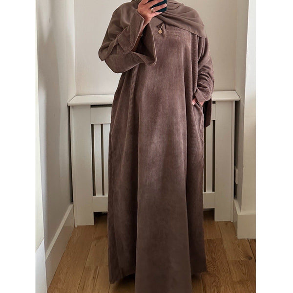 CORDUROY CLOSED 2 POCKET ABAYA MOCHA