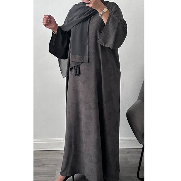 YARA PRINTED CLOSED ABAYA DARK GREY