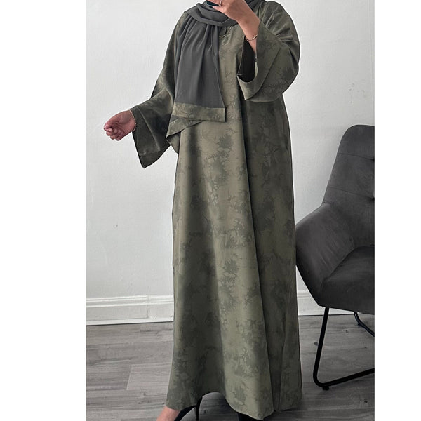 YARA PRINTED CLOSED ABAYA OLIVE
