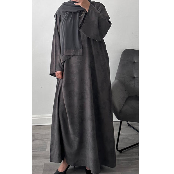 YARA PRINTED CLOSED ABAYA DARK GREY
