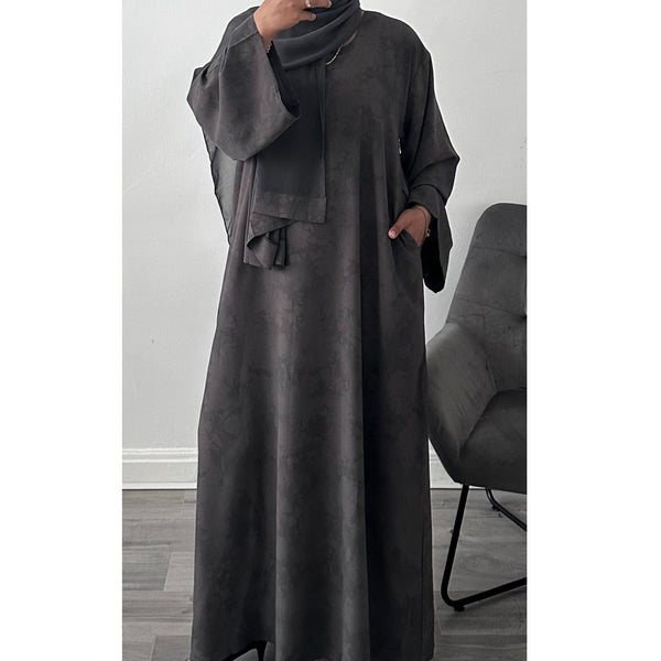 YARA PRINTED CLOSED ABAYA DARK GREY