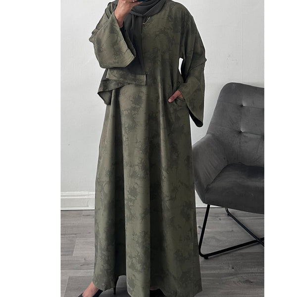YARA PRINTED CLOSED ABAYA OLIVE