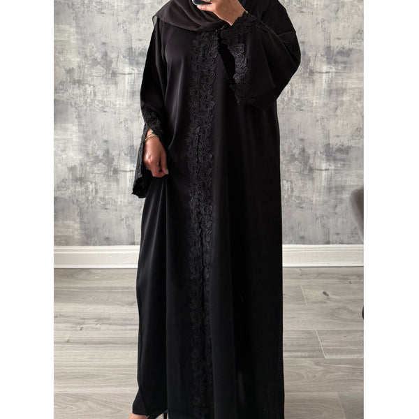SIYAANA OPEN LACE ABAYA WITH BUTTONS
