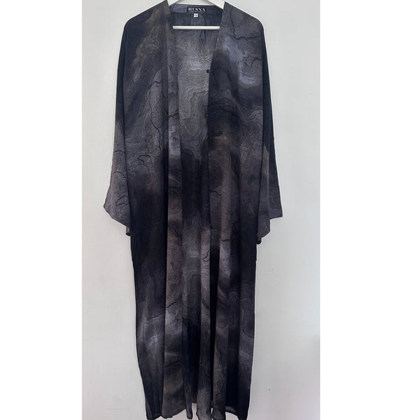MARBLE OPEN ABAYA WITH BUTTONS DARK GREY