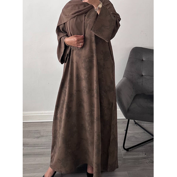 YARA PRINTED CLOSED ABAYA BROWN